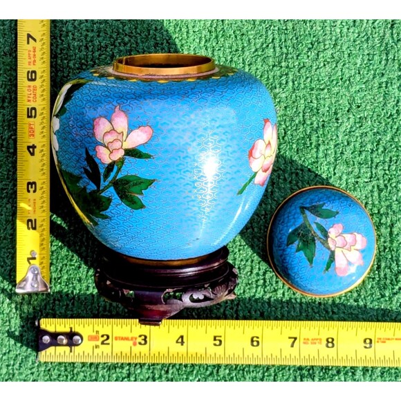 Vintage Cloisonné Floral Ginger Chinese Enamel Art-Mid 20th Century 8" Vase EUC - Picture 5 of 6